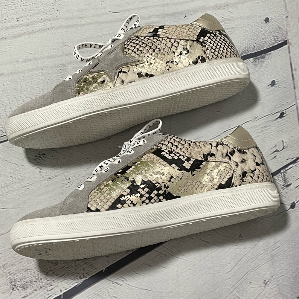 Steve Madden Gray and Gold Snake-Print Low Top Sneakers - Picture 8 of 10